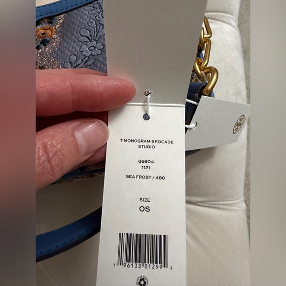 Tory Burch Monogram Brocade Shoulder Bag "Sea Frost” Blue - Picture 11 of 11